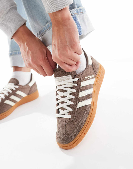 adidas Originals Handball Spezial gum sole trainers in brown and white