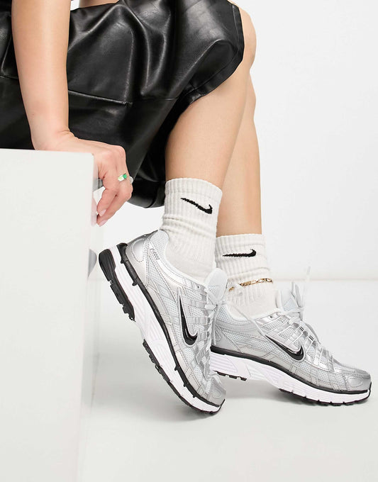 Nike P-6000 unisex trainers in silver and black